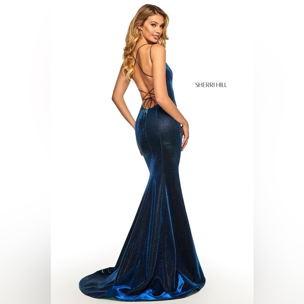 ⛱️Sherri Hill - Navy Iridescent Mermaid Prom Gown - 12